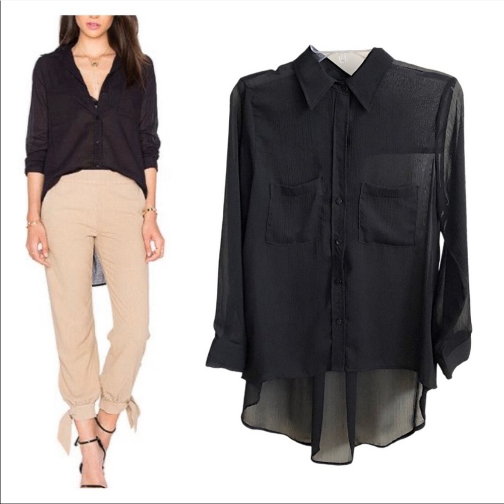 Enzo Costa. Sheer black blouse. Hi lo. Size medium.